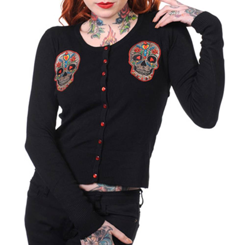 Banned - SUGAR SKULL Cardigan - Noir/Rouge Product image